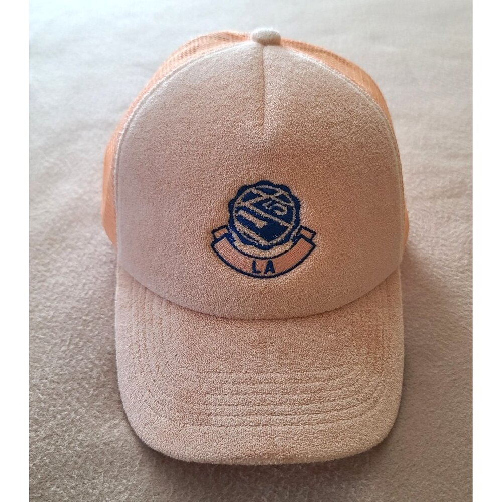 Free People Movement LA Terry Trucker Hat Snapback Peach Embroidered Motif NWT